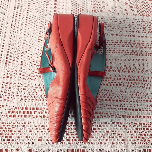 Thierry Rabotin Red Leather Georgia Slingback Size 37.5 Italy Buckle Slip-on - Picture 7 of 11